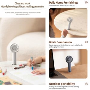 137 Handheld Cooling Fan "Breeze Accompanying" Handheld Mini Fan, 1200mAh Battery Personal Cooler, White/Beige/Navy for Daily Use - 图片 7